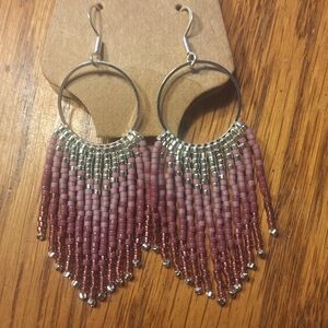 Elegant Pink Beaded Fringe Earrings